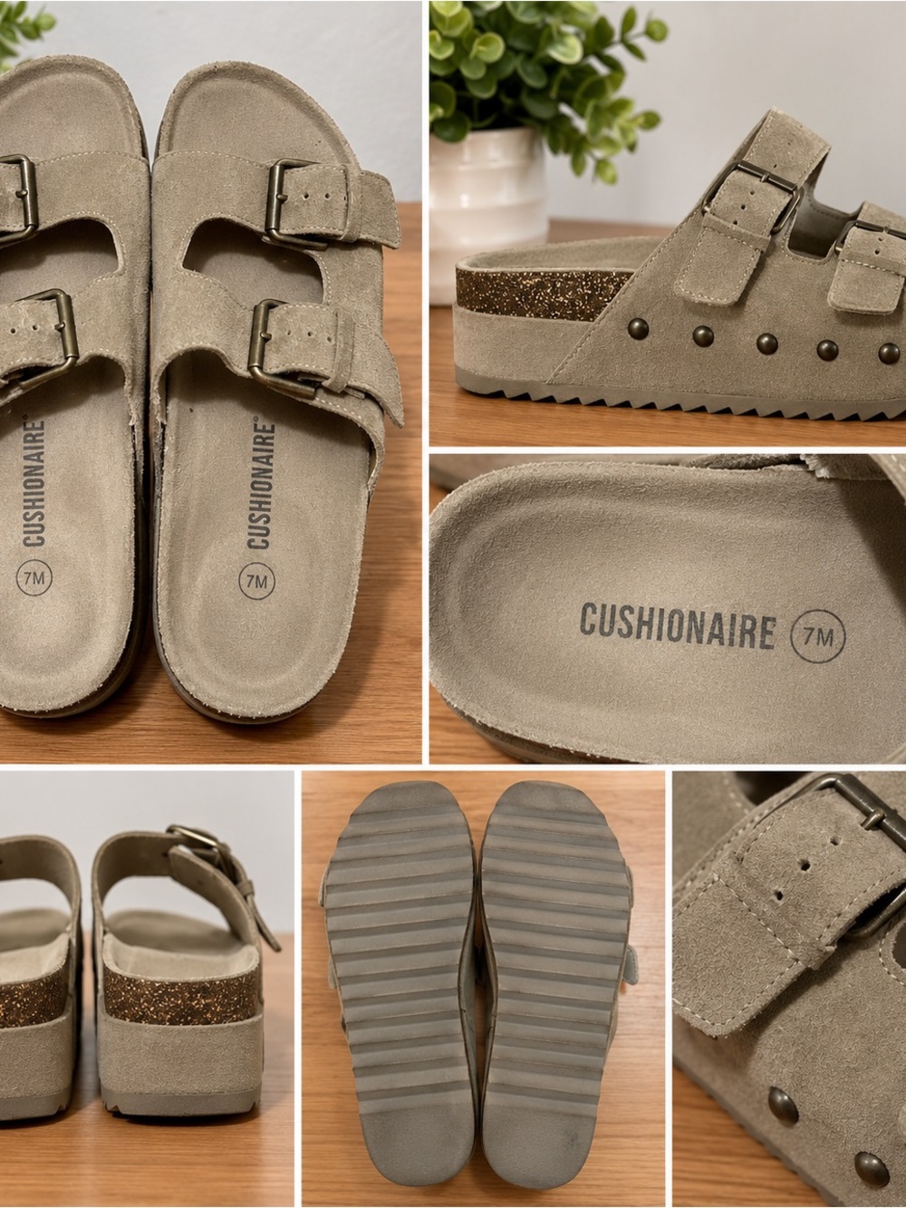 Cushionaire Women's Taupe Suede Double-Buckle Platform Sandals